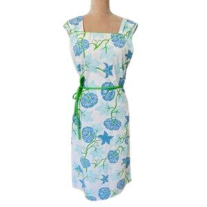 Vested Gentress Vintage 70''s Signed Floral Lily Pad Shift Dress Coastal 14